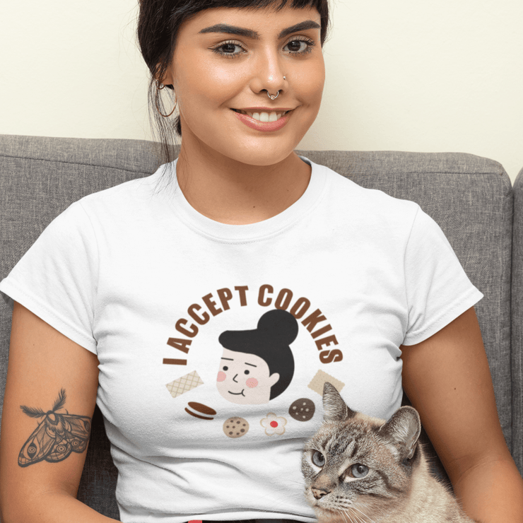 Printify T-Shirt "Accept Cookies" White Custom T-Shirt for Women | Art by Dana Barlev