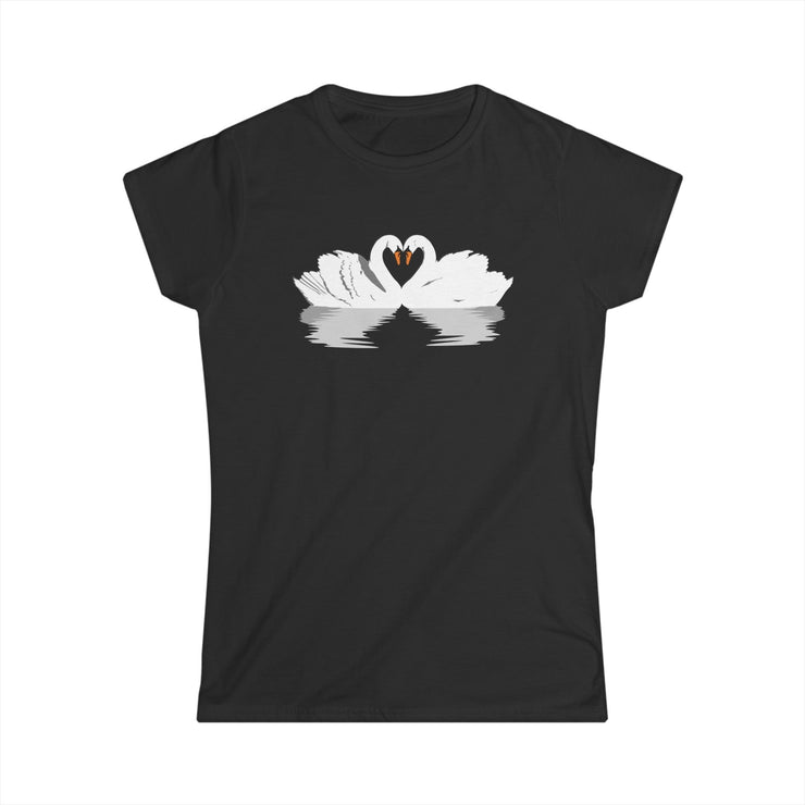 Printify T-Shirt Black / S "Swan Love"  Custom T-Shirt for Women