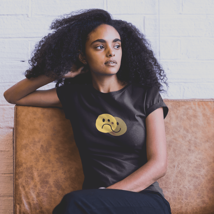Printify T-Shirt "Mixed Feelings" Black Custom T-Shirt for Women | Art by Dana Barlev