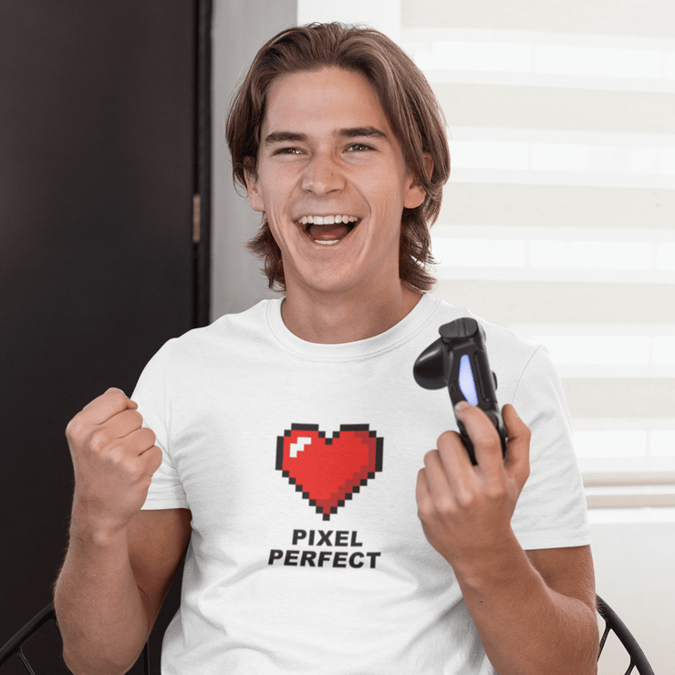 Printify T-Shirt "Pixel Perfect" White T-shirt for Men | Art by Noa Bar Lev