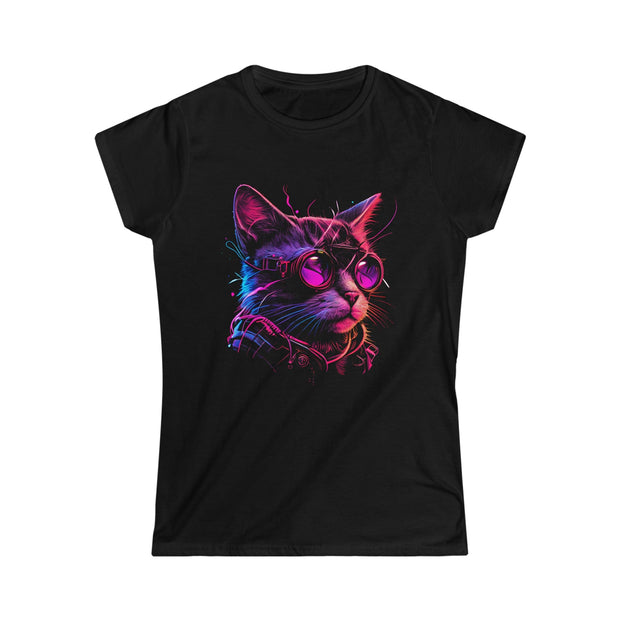 Printify T-Shirt Black / S "Punky Cat"  Custom T-Shirt for Women